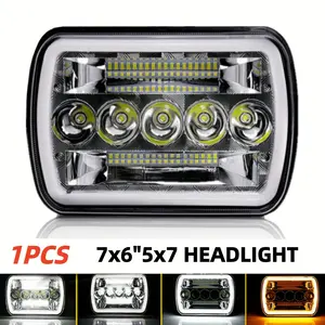 7" x 6" Square LED Headlights Pair Set, 7-Inch 5-Eyed 60W High Beam with 4 Light Modes, Replacement for 5x7 Sealed Beam Truck Headlights