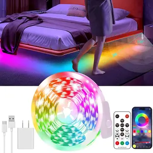 Motion Activated LED Light Strip 16.4FT Indoor with Motion Sensor, App Control, 5V USB for Bed Cabinet Staircase, Suitable for Bedside Lighting