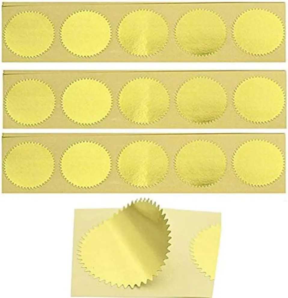 2Pcs Embossing Stickers, Gold Foil Seal Sticker for Certificates, Notary, Invitations, Envelopes - Self-Adhesive Vintage Wax Seal Stickers with Serrated Edge for Embosser Stamp