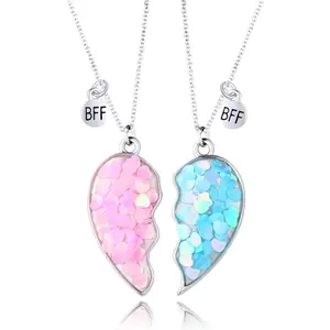 Best Friend Necklace for 2 Girls Magnetic Matching Friendship Necklace Half Heart Pendant BFF Necklaces for Sister