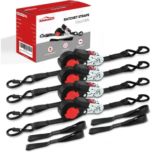 【FathersDayGift】NeatStrap Ratchet Strap with Safety Lock Chromoly S Hooks-1,500lbs Break Strength-Motorcycle, Kayak Ratcheting Straps 1" x 15' Soft Loop Tie-Downs for Pickup Bed,Moving Truck,Trailer(4PK)