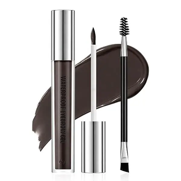 Waterproof Eyebrow Gel, Smudgeproof Longwear Tinted Brow Gel, Highly Tinted Liquid Eye Brow Makeup Filler Eyebrow, Easy and Quick Application With Precise Brush, 02 Black Brown