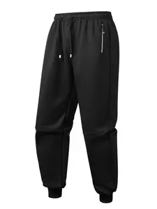 Men's Trendy Casual Joggers with Zipper Pockets, Fleece Lined Woven Fabric, Fall & Winter Fashion Pants, Comfortable Fit, Streetwear Athletic Joggers
