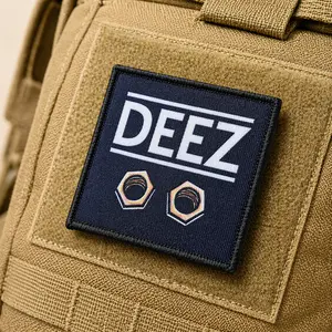 Funny DEEZ Patch Hook Loop Fastener Navy Blue Geometric Embroidery Design Decorative Patch Embroidered Logo