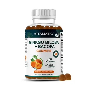 Vitamatic Ginkgo Biloba & Bacopa Gummies – Plant-Based Botanical Extract – Natural Peach Flavor – Vegan, Non-GMO, Gluten-Free – Herbal Supplement – 60 Count