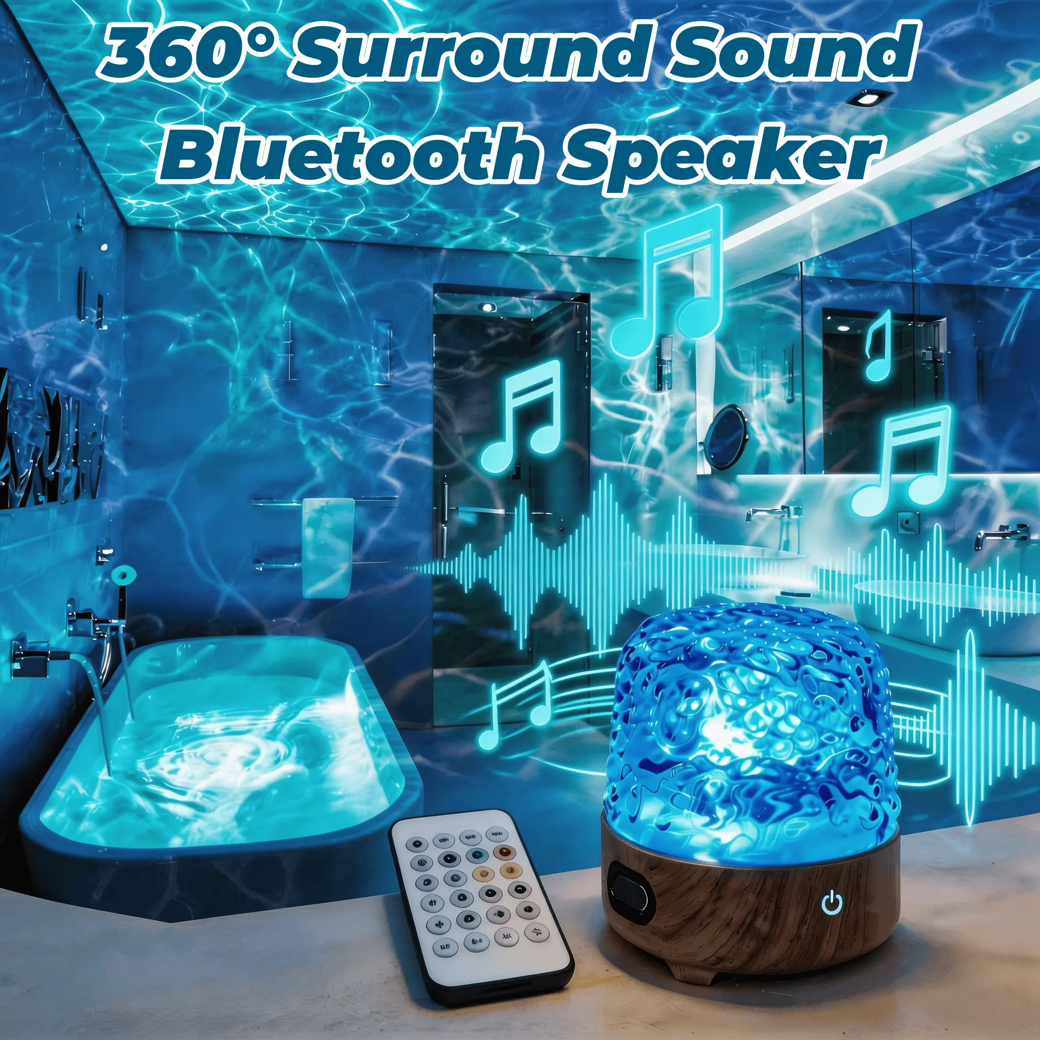 Ocean Wave Projector Lamp with Bluetooth Speaker, 16-Color RGB LED Sleep Aid Night Light, Cool Gadgets for Bedroom, Room Decor, Relaxing Ambient Mood Lights for Gaming Room, Led Lights
