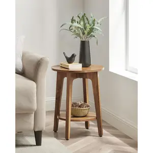 2-Tier Small Round Side Table End Table Nightstand with Tapered Legs Rustic Walnut Accent Table Living Room Bedroom Nightstand Bedside Table Plant Stand Coffee Table Modern Minimalist Compact Space-Saving Furniture Durable Sturdy Table