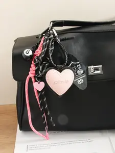 Black and pink Heart Bag Charm Acrylic Hanging Tag 8 Braided Rope Girls' Bag Accessory Keychain High-End Style