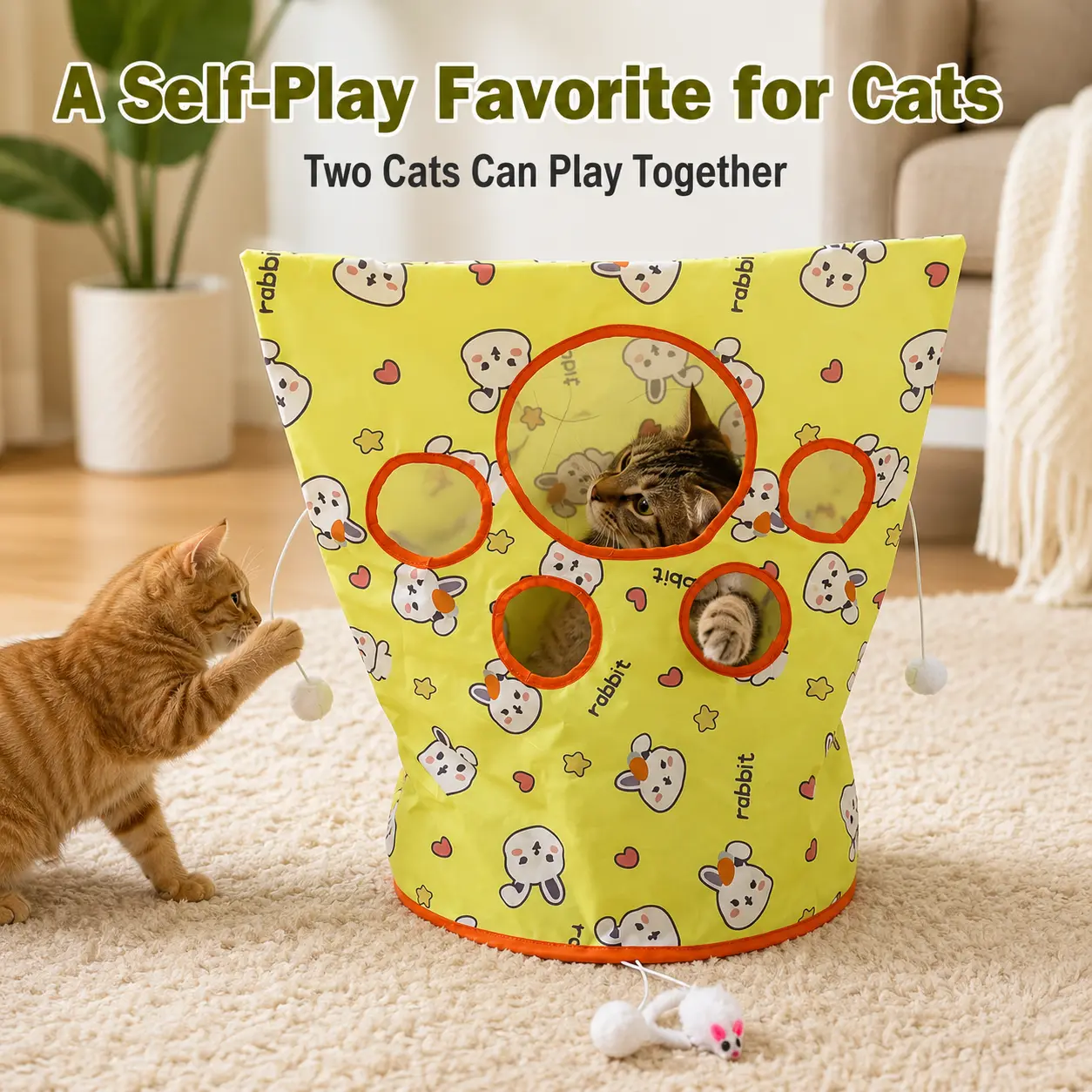 OmniPets Cat Crinkle Bag Toy For Indoor Cats Collapsible Interactive Cat Tunnel Sack With Spring Steel Ring Paw Peek Holes Hanging Mouse Plush Balls For Kitten Hide And Seek Self Play Multi Cat Enrichment