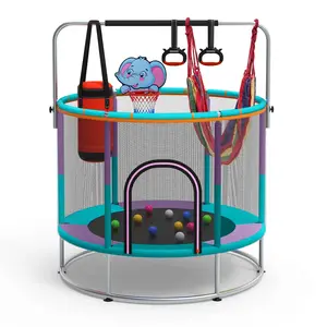 Seagull 55" Kids Trampoline with Safety Enclosure & Swing Set 440lbs Heavy Duty Indoor Outdoor Toddler Jumping Center Adjustable Gymnastics Bar 3 in 1 Toy Bundle Ages 1-8 Ideal Birthday Gift for Boys Girls Vibrant Interactive Basketball Toy