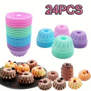 24PCS Reusable Silicone Baking Cups- 12 large& 12small - Pumpkin - Dishwasher Safe - Easy-Release, Non-Stick Pumpkin in purple, blue, pink, cyan for Home & Professional Use, Silicone Baking Molds