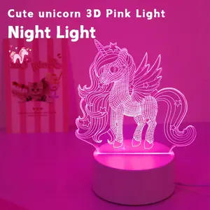 Cute Unicorn Night Light, USB Powered 3D LED Lamp with Switch Button Control, Soft Light for Home Decor, Perfect Gift for Kids Room