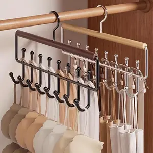 2pcs Wooden Hangers with 8 Hooks, Vest Storage Rack for Underwear And Clothes, 360° Rotating Space-Saving Underwear Organizer with Metal Hooks, Perfect for Home And Clothing Stores