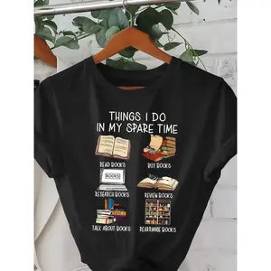 Bookworm Style Casual Graphic Prints Cotton T-Shirt, Soft Breathable Oversized Fit, Perfect for Home Reading & Book Lovers