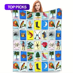 Mexican Loteria Figure Print Soft Fluffy Flannel Blanket - All Season Bedding Throw for Home & Office, Warm Nap Cover for Cool Spaces, All Season Blanket, Soft Fluffy Blanket