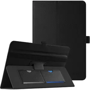 Universal 9-10.1 Inch Tablet Case, Folio Stand for 9-10.5 Inch Tablets with Hand Strap and Card Slots, Black