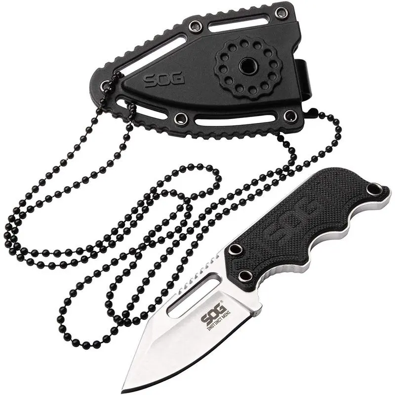 SOG Neck Knife for Men - Lightweight Compact Fixed Blade Knives with 11.9cm Full Tang, Skull Clip, ABS Plastic Sheath, Compact & Portable for Camping & Hiking