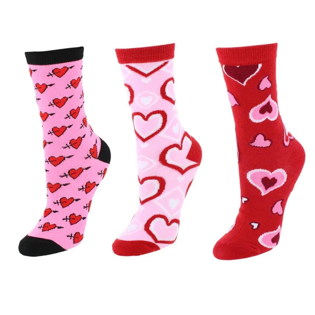 CTM Women's Valentine's Day Adorable Crew Socks (3 Pair Pack), Novelty Socks