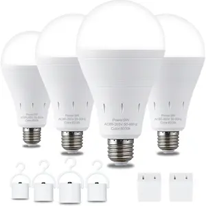 DEBAOBULB 4PK Rechargeable Emergency Light Bulbs  Battery Powered LED Light Bulb 6000K Daylight E26 120 Volt 9W 60W Equivalent with 1200mAh for Home Power Outage Camping Hurricane