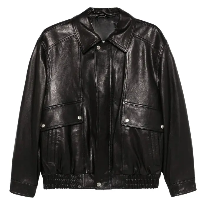 Zarin Relaxed Fit Black Leather Bomber Jacket