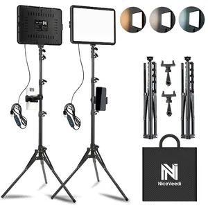 NiceVeedi Studio Light 2-Pack LED Video Light Kit with Tripod Stand & Phone Holder, 2800-6500K Dimmable, 73" Stream Light for Video Recording