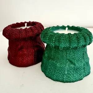 Sweater Weather Peppermint Bark Candle and Handmade Candle Holder (Set of 2)