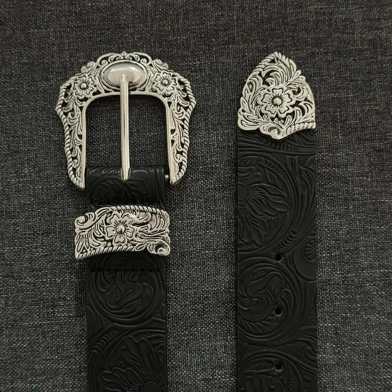 Vintage Carved Western Belt Buckle Metal Texture, Unisex Punk Hip-Hop Accessory, Fashionable Waistband for Men & Women, Street Style Belt, Alt Belt