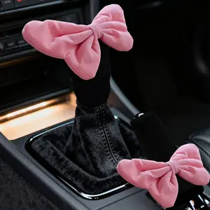 Cute Bow Car Handbrake Cover, Pull Glove Gear Shift Cover, Plush Large Butterfly Decoration for Cars, 1pc/2pcs Set, Car Accessories