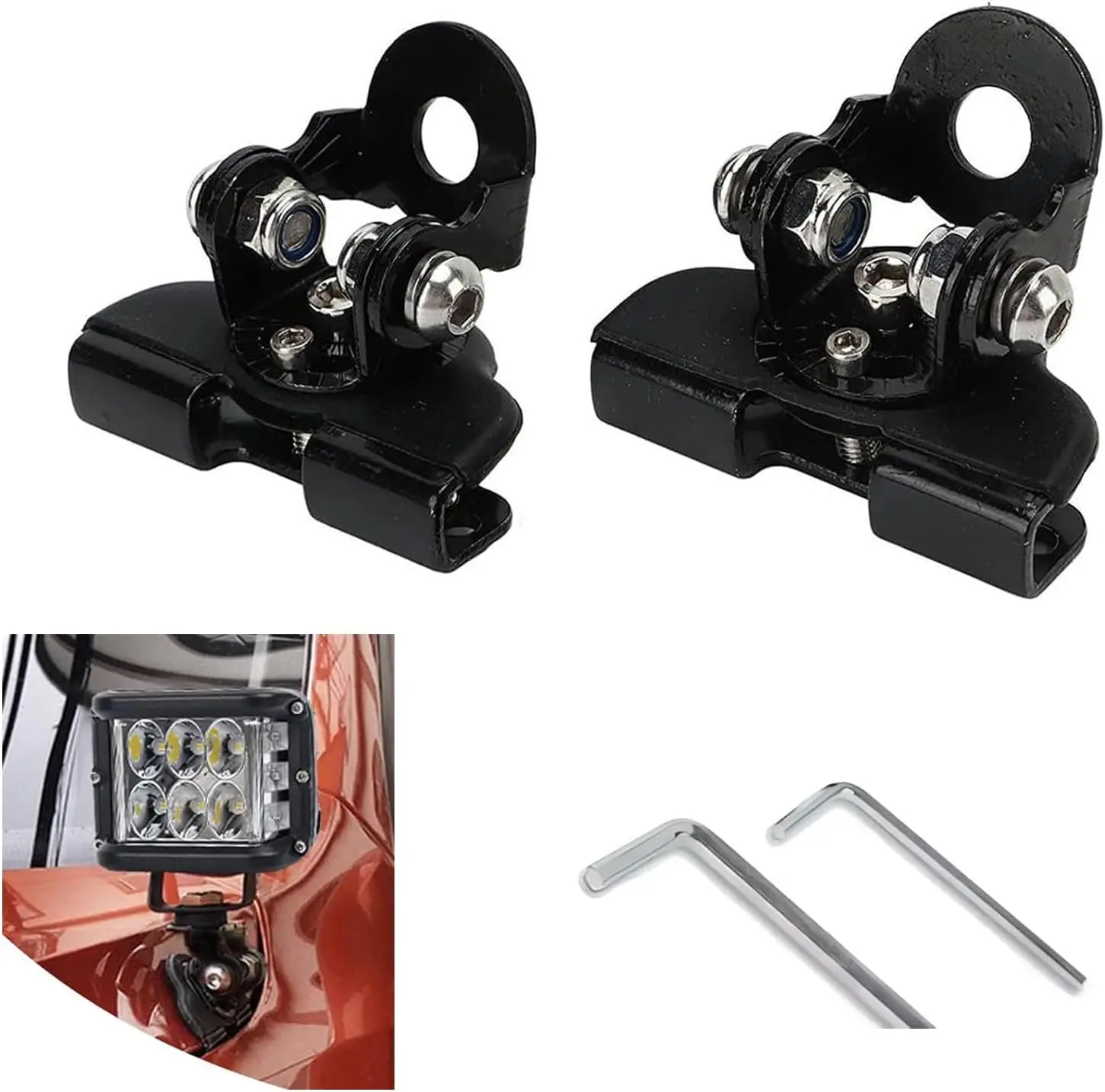 2 PCS Led Light Bar Mounting Brackets, Adjustable Hood Led Work Light Mount Bracket, Off Road Accessories, Ditch Light Brackets for Off Road Truck (Black)