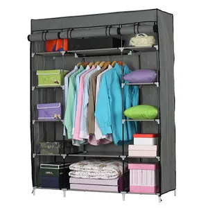 Gray 5-Layer 12-Compartment Non-Woven Fabric Armoire Combo Wardrobes, Portable Foldable Freestanding Storage Cabinet, Large-Capacity Clothes Organizer for Bedroom (133x46x170cm)