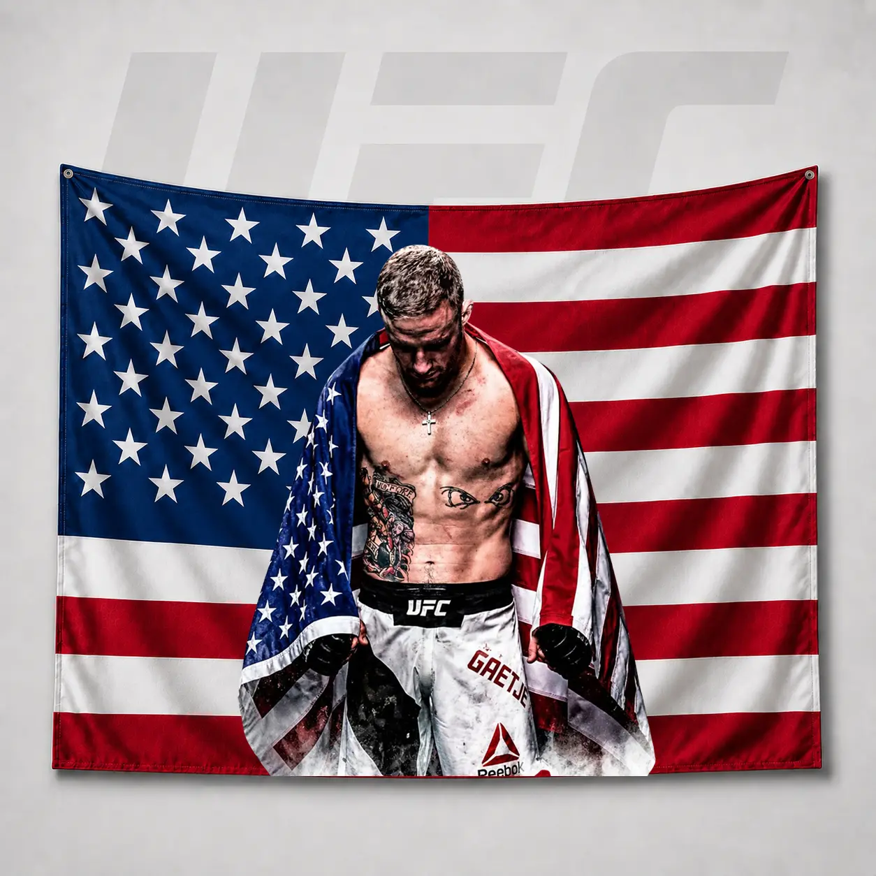 UFC 250 Years Freedom Justin Gaethje Middle Finger Tapestry, UFC MMA Fighters Tapestry, Ultimate Fighting Championship Fan US Flag, Combat Sports UFC Champions Inspired Sportdecor, Gift for Him, MMA Fan Tapestry Home Decor