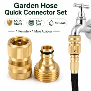 Garden Pipe Quick Connect Fitting, 1 Set Premium Brass 3/4 Inch GHT Thread Joint, Tight-Seal Male & Female Hose Coupler, Practical Outdoor Water Pipe Accessory for Summer Yard Work