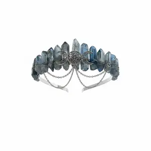 Ice Blue Quartz Crystal Crown – Triple Moon Tiara Headpiece