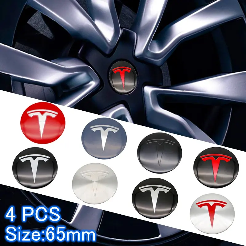 Tesla Wheel HUB Center Cap Set, Car Emblem Decoration Accessories, Car Decorative Sticker, Replacement Rim Cover, Fits Model 3/y/s/x Series, Exterior Modification Parts, Vehicle Decoration, Car Decorations