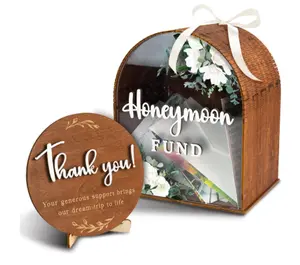 Honeymoon Fund Box Wedding - Wooden Wedding Gift Card Box, Rustic Marriage Decor For Reception,