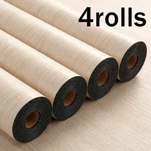 4 rolls of self-adhesive retro Light Wood Grain pattern floor stickers, peel and stick, thickened and anti-slip, removable self-adhesive floor stickers, suitable for home decoration, living room, kitchen, and bathroom, easy to cut for DIY