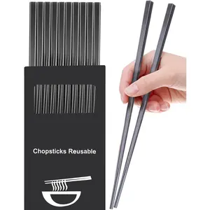 5 Pairs Dishwasher Safe Fiberglass Chopsticks Set,9.5 Inch   Chinese Chopsticks , Non-Slip, Easy to Use (colorful ) (9.5 inch, pure black)