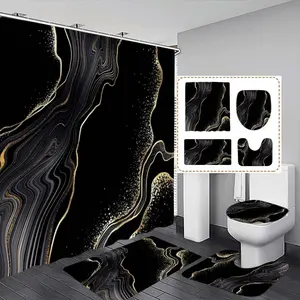 Luxury Gold Marble Texture Shower Curtain Set, Modern Bathroom Decor with 12 Hooks, No Drilling Required, Perfect Gift
