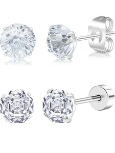 1 Pair Titanium Flatback Studs for Tragus, Helix, Conch, Hypoallergenic Cartilage Earrings, 6mm Cz Sparkling Fireworks Design