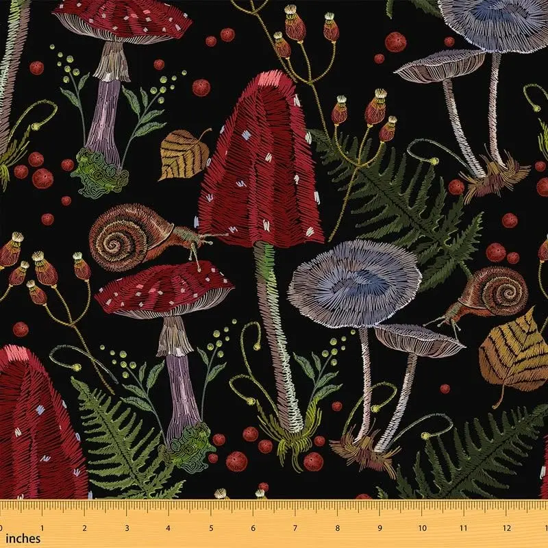 Cute Mushroom Decor Fabric by The Yard,Cartoon Mushrooms Upholstery Fabric for Chairs,Kawaii Fungus Decorative Waterproof Outdoor Fabric,Red Green, Kawaii Mushroom Pattern, Waterproof Fabric
