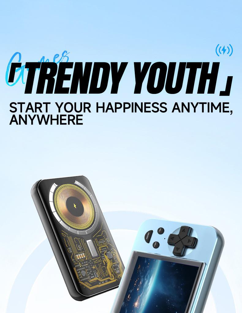 Multifunctional Game Console Power Bank, 20W Wireless Magnetic Charging, 6000+ Built-in Classic Games, MP3, MP4, Digital Photo Frame, E-book, Movie Player Best Holiday Gift.(silver)