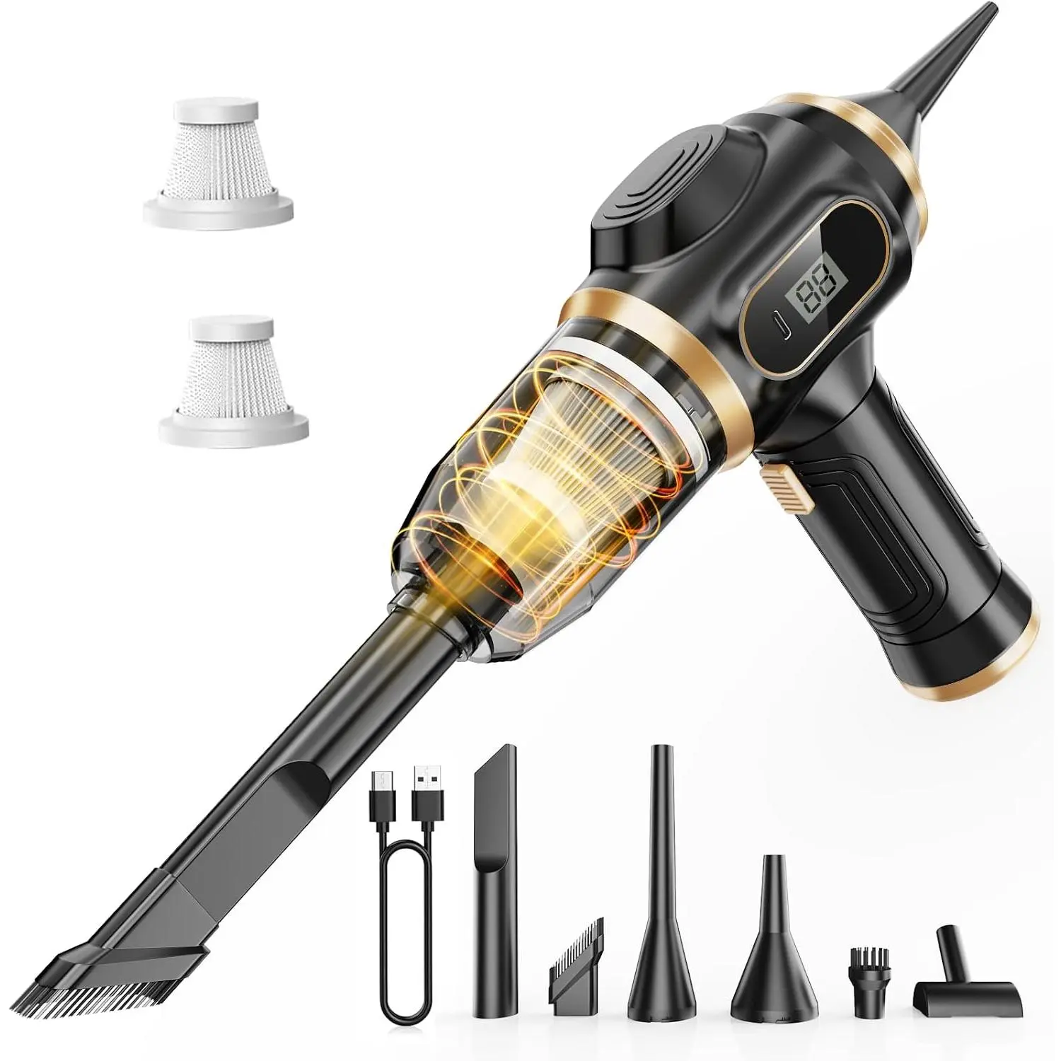 Cordless Portable Car Vacuum Cleaner, Mini Handheld Vac with LCD Display, Multi-Nozzles & High Power for Car, Home Cleaning (Party Bag Gift Option for Home Supplies)