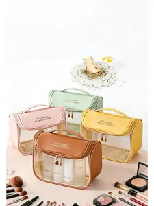 Portable Multi-Functional Transparent Makeup Bag, Travel Organizer, Daily Use, Waterproof Cube Design, Large Capacity Storage Bag