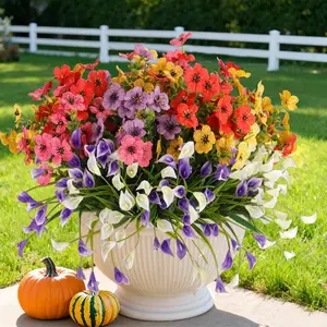 24 Bundles Artificial Flowers for Outdoor, UV Resistant Calla Lily & Daisy Fake Flower Bouquet, Realistic Plastic Faux Plants for Spring Decor