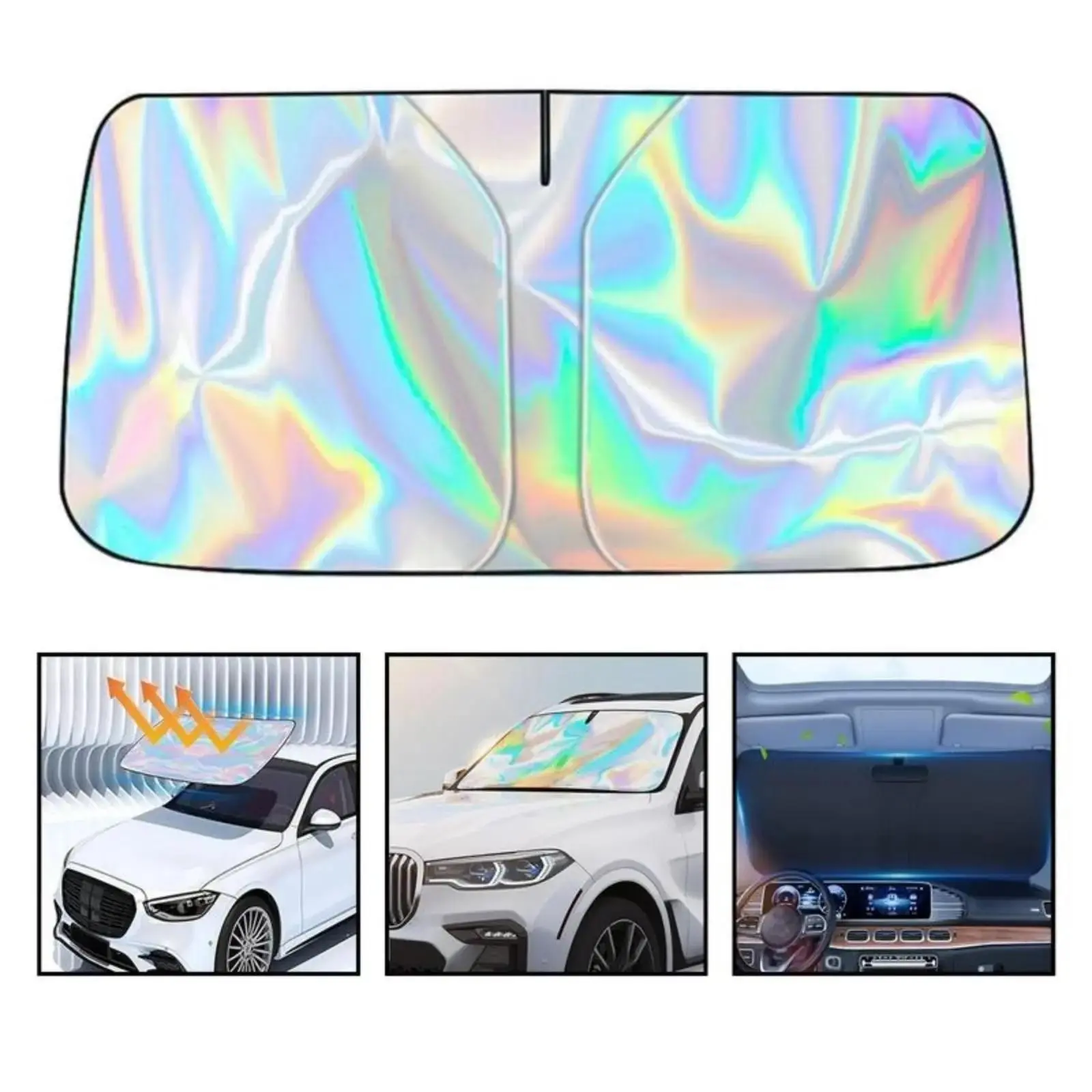 Laser Car Windshield Sun Shade - UV Protective Sunshade, Car Window Shades, Cool Reflector for Interior Protection, Fits Sedan/SUVs/MPVs (57x29.5 in)