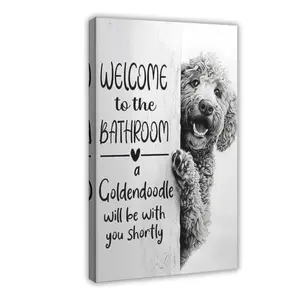 Funny Goldendoodle Dog Welcome to The Bathroom Goldendoodle Poster Goldendoodle Dog Wall Art Goldendoodle Toilet Decor Dog Lovers Gifts Anatomical Skeletal Muscle Number Of Beast Vintage Boo Pumpkin Spooky Ghost and Pumpkins Witch Hat