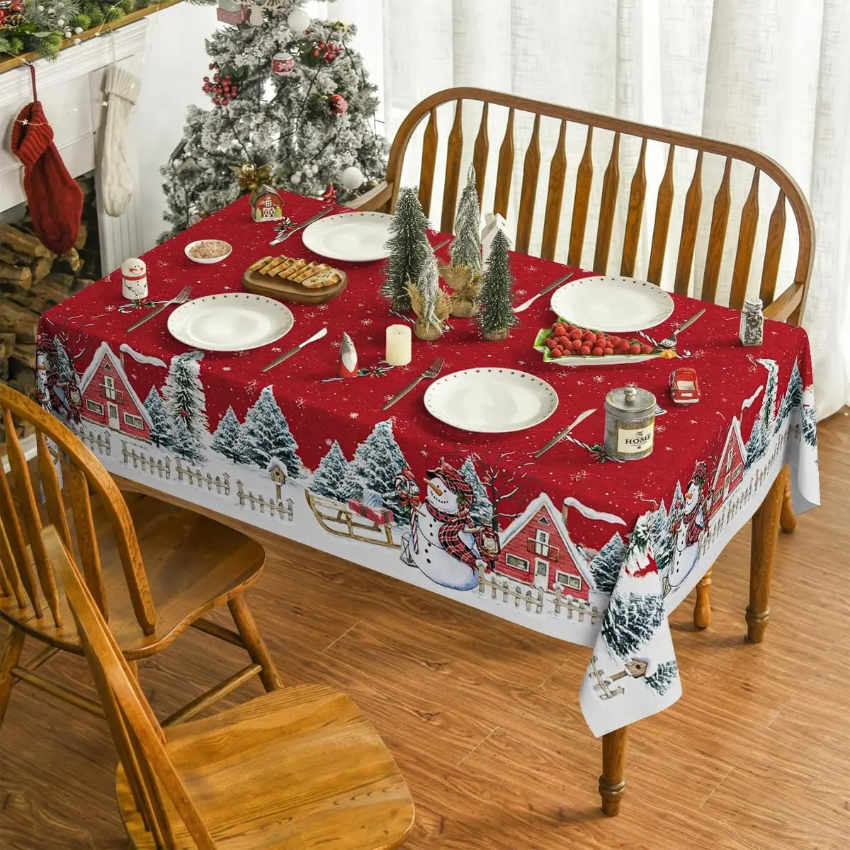Christmas Tablecloth Snowman, Christmas Tree Patterns, Christmas Decor 2025, Christmas Party Decoration for Home Indoor Outdoor, Vintage Red Round Rectangular Table Cloth, Holiday Kitchen Festive Decor, Christmas Gifts