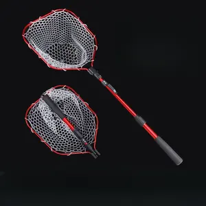 Foldable Silicone Fishing Landing Net| Telescopic Aluminum Alloy Hand Net for Trout Bass Kayak