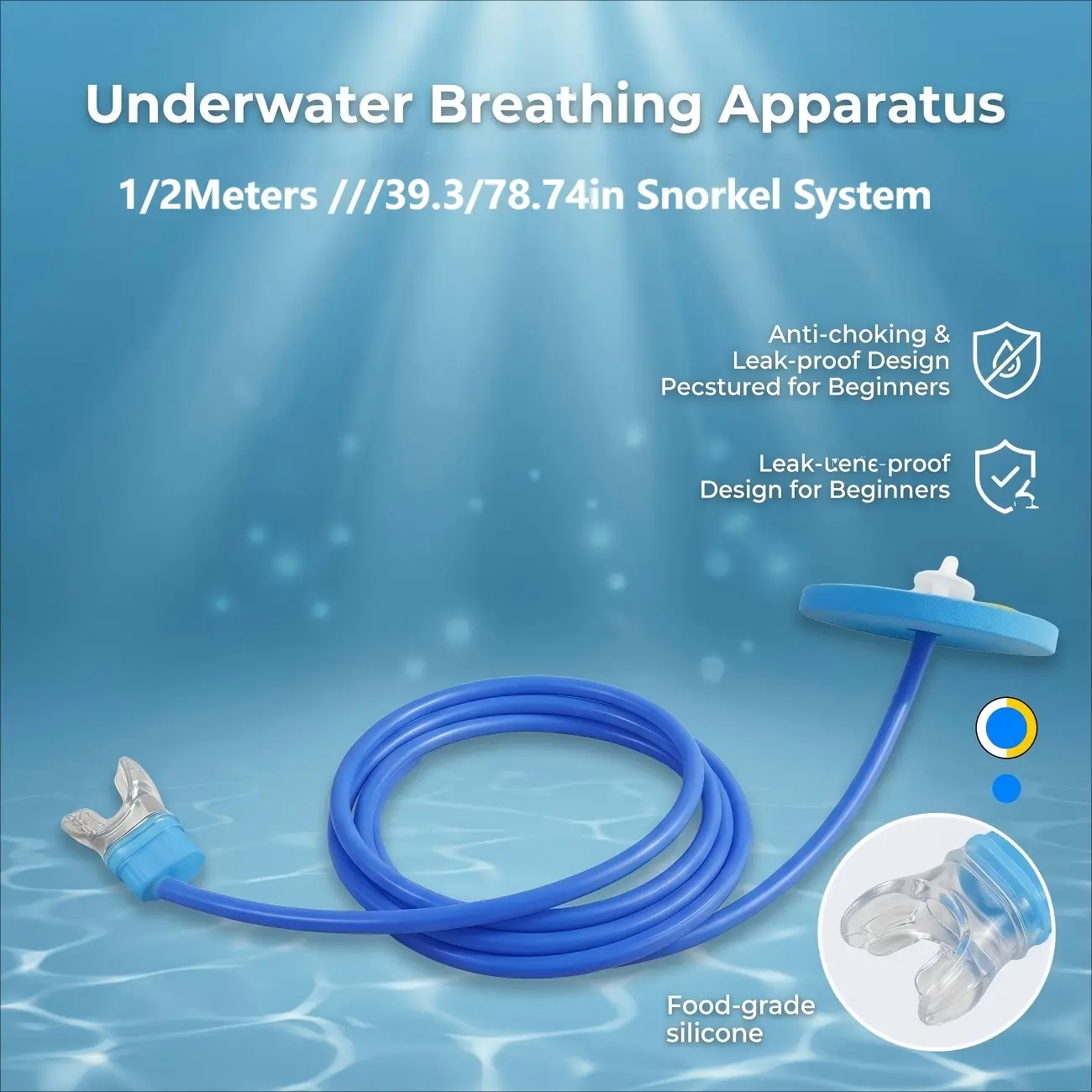 39/78 Inch Underwater Breathing Tube, Silicone Oxygen Supply Device, Leak-Proof Training Equipment, Deep Water Oxygen Supply Tool for Beginners & Adults, Snorkeling Gear
