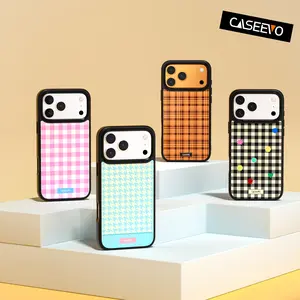 CaseEvo magnetic protective case for iPhone 15/16/17 Pro Max. Checkered pattern, drop-resistant, shockproof, comfortable to hold